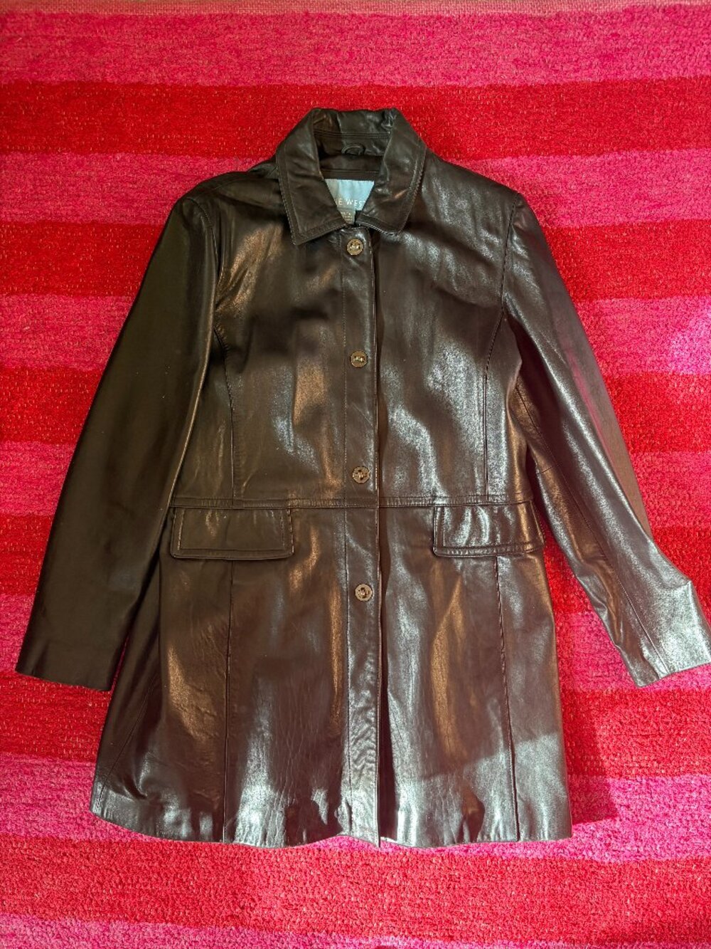 Nine West Black Leather Coat, Size XL